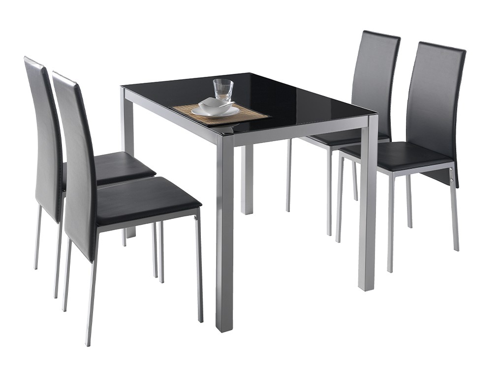 Conjunto mesa con 4 sillas a juego en color negro