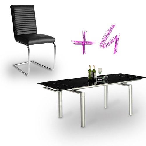 Conjunto de mesa extensible y sillas polipiel mod. Marte-Diana-negra
