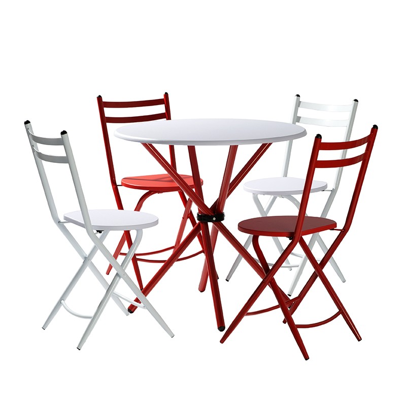 Conjunto Maya mesa redonda con sillas abatibles rojo y blanco