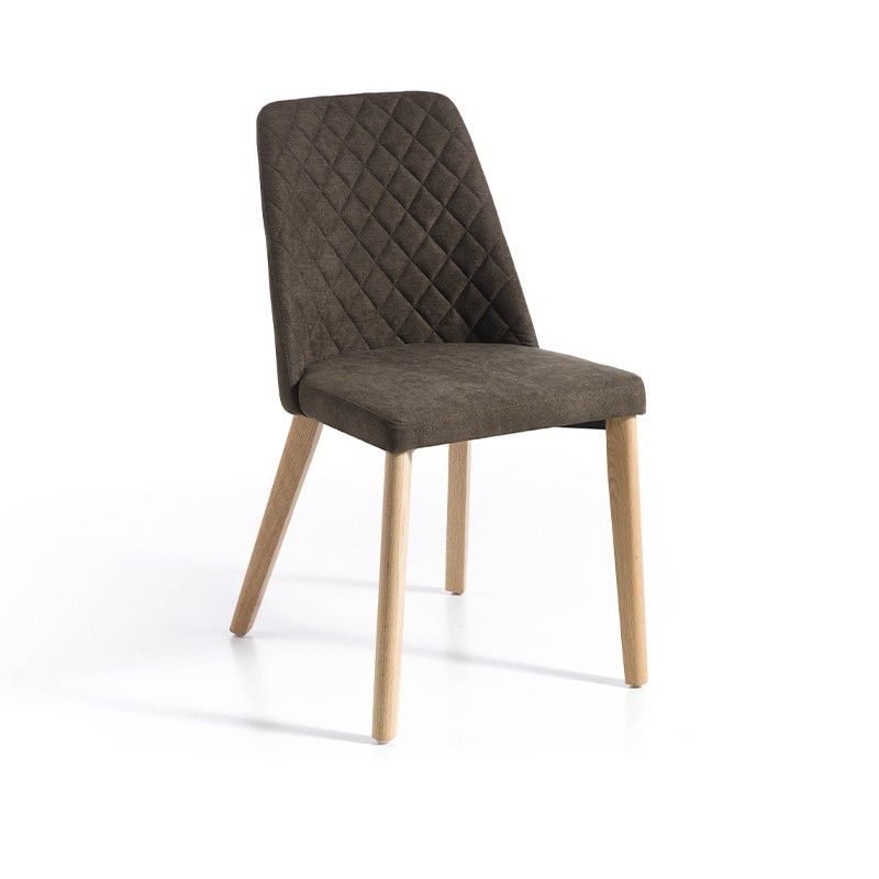 Pack 2 sillas madera roble y tapizado tela marrón
