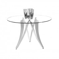 Mesa de comedor circular tapa vidrio transparente y patas de diseño