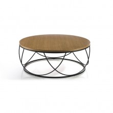 Mesa de centro circular con tapa en chapa de madera de roble